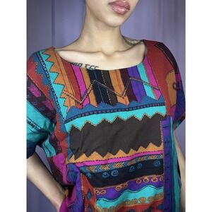 Abstract Tribal T-Shirt Womens Size XL Vibrant Geometric 1990s Multi Pattern Art